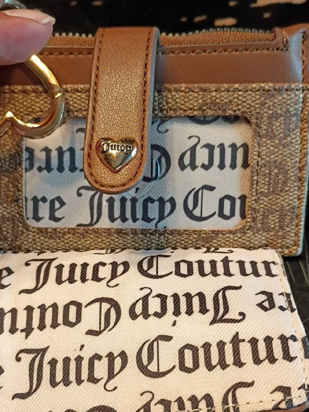 Juicy Couture Brown Logo Card Case with Heart Charm